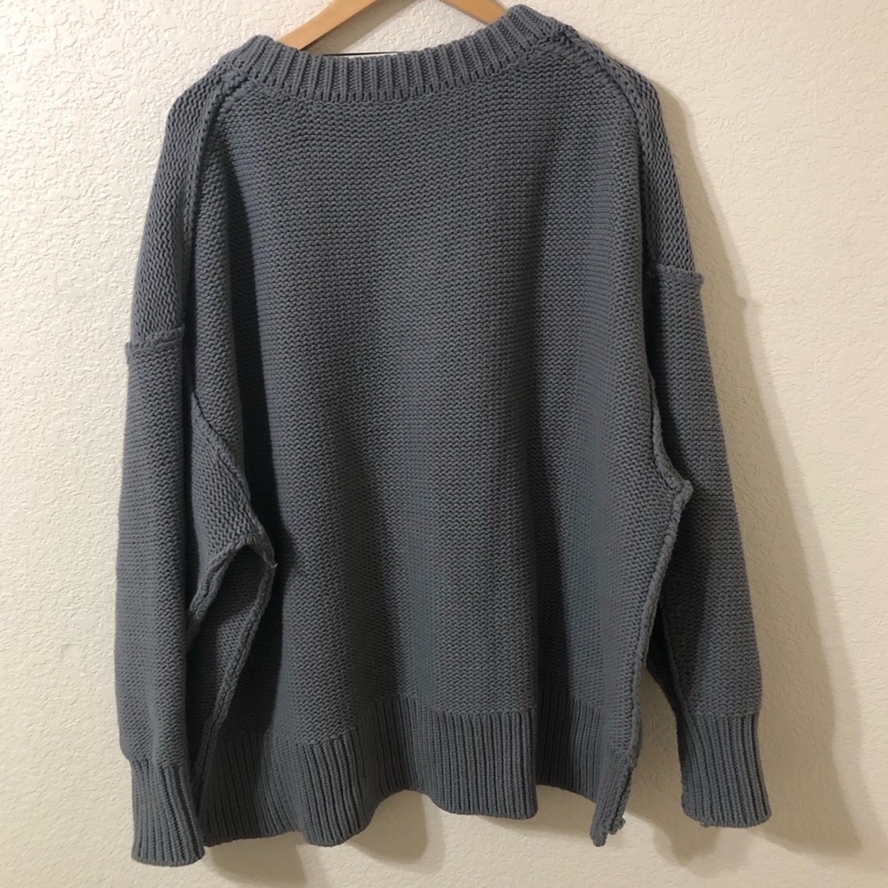 Free People Alli V Neck Sweater in Titan Gray - Size Medium - Picture 5 of 7